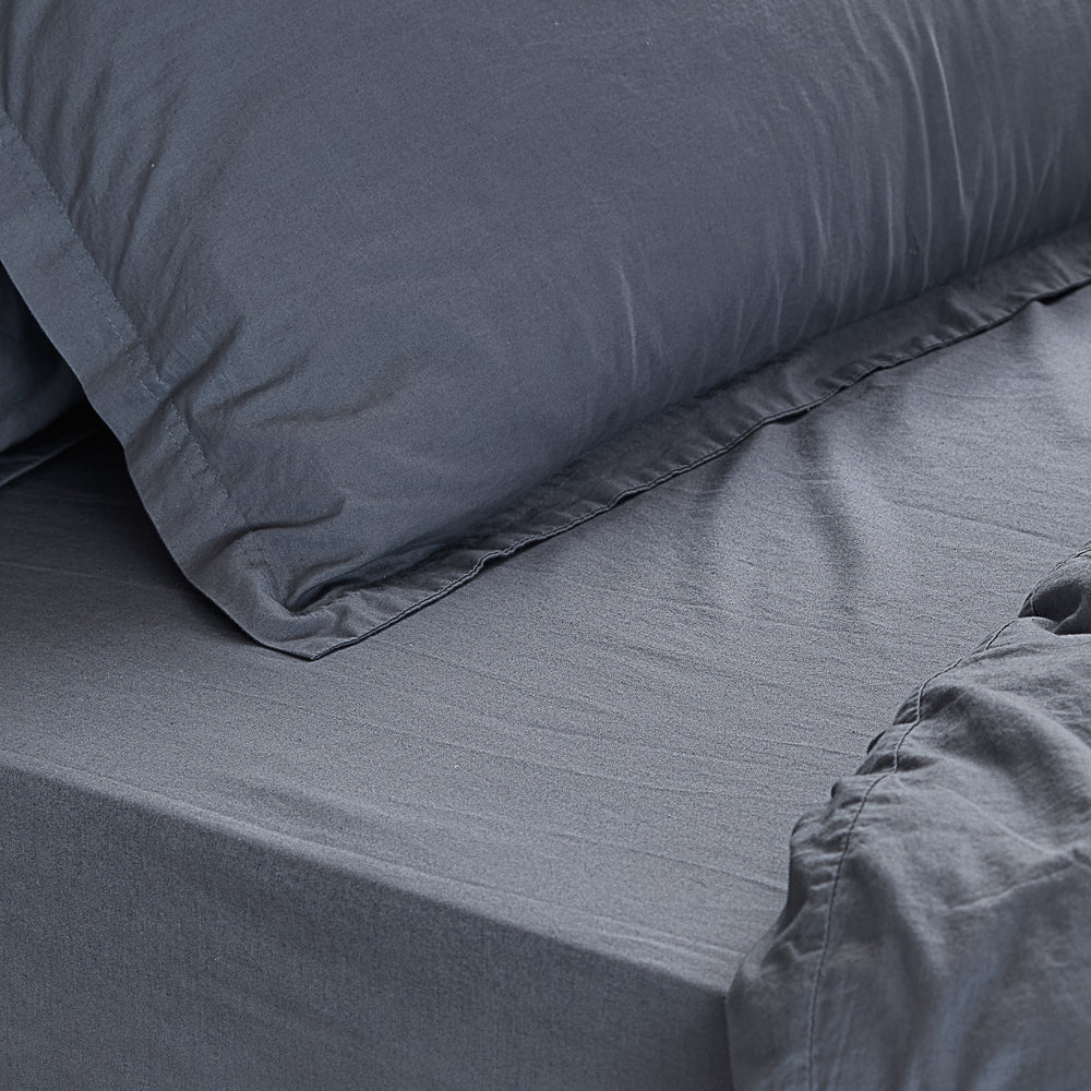 Hebden Washed Cotton King Fitted Sheet Denim Blue - image 2