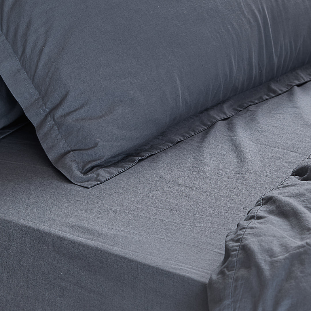 Hebden Washed Cotton King Fitted Sheet Denim Blue - image 2