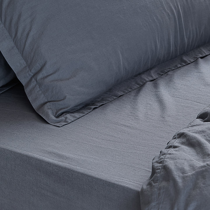 Hebden Washed Cotton King Fitted Sheet Denim Blue - image 2