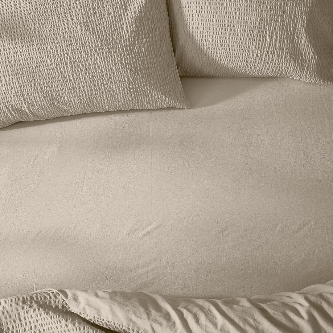 Hebden Washed Cotton King Fitted Sheet Stone
