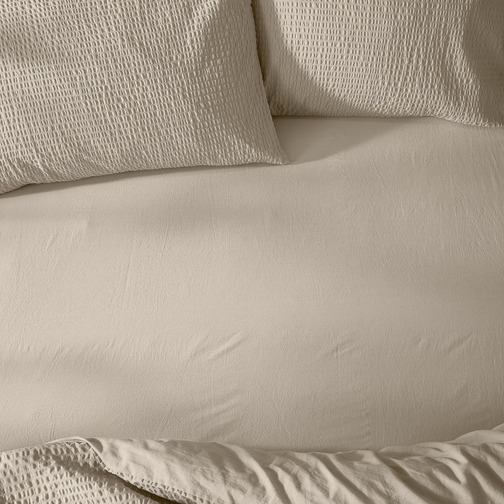 Hebden Washed Cotton King Fitted Sheet Stone