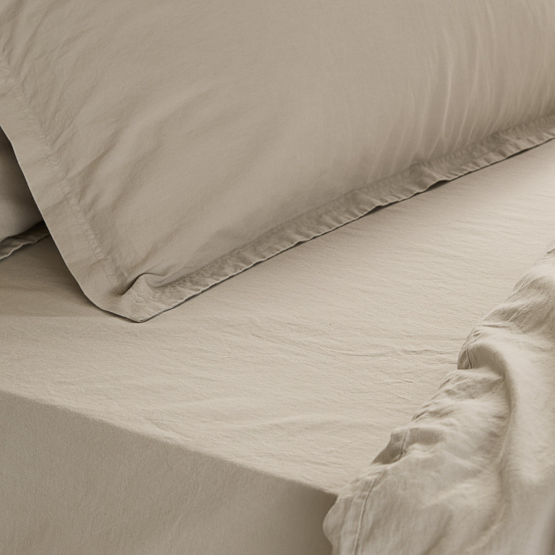 Hebden Washed Cotton King Fitted Sheet Stone - image 2