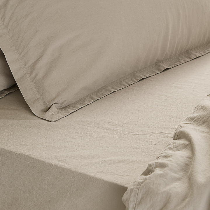 Hebden Washed Cotton King Fitted Sheet Stone - image 2