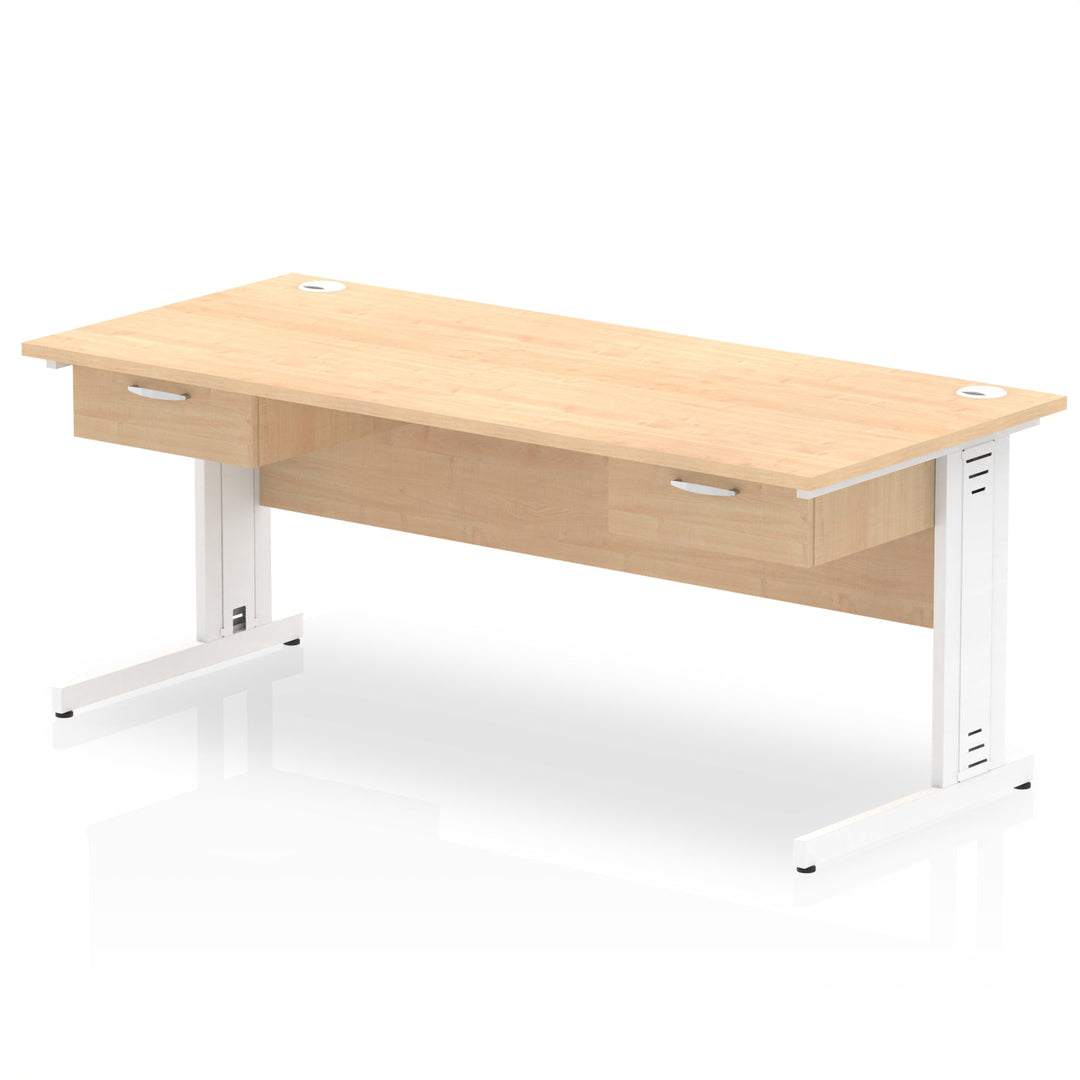 Impulse Cable Managed Straight Desk White Frame With Two One Drawer Fixed Pedestals