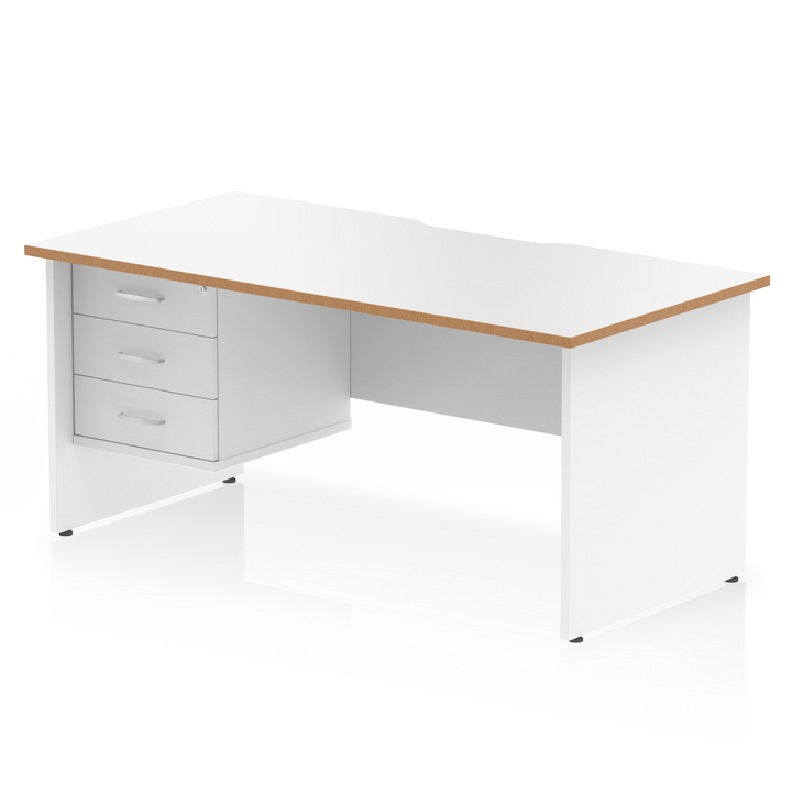 Impulse Scalloped Edge 1600mm Panel End Straight Desk With Single Fixed Pedestal