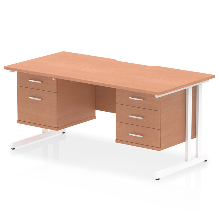 Impulse Scalloped Edge 1600mm Cantilever Straight Desk With Two Fixed Pedestal