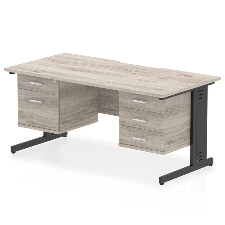 Impulse Scalloped Edge 1600mm Cable Managed Straight Desk With Two Fixed Pedestal