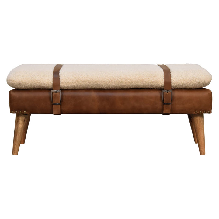 BouclÃ© Buffalo Hide Leather Bench