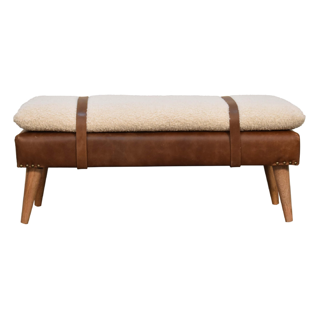 BouclÃ© Buffalo Hide Leather Bench