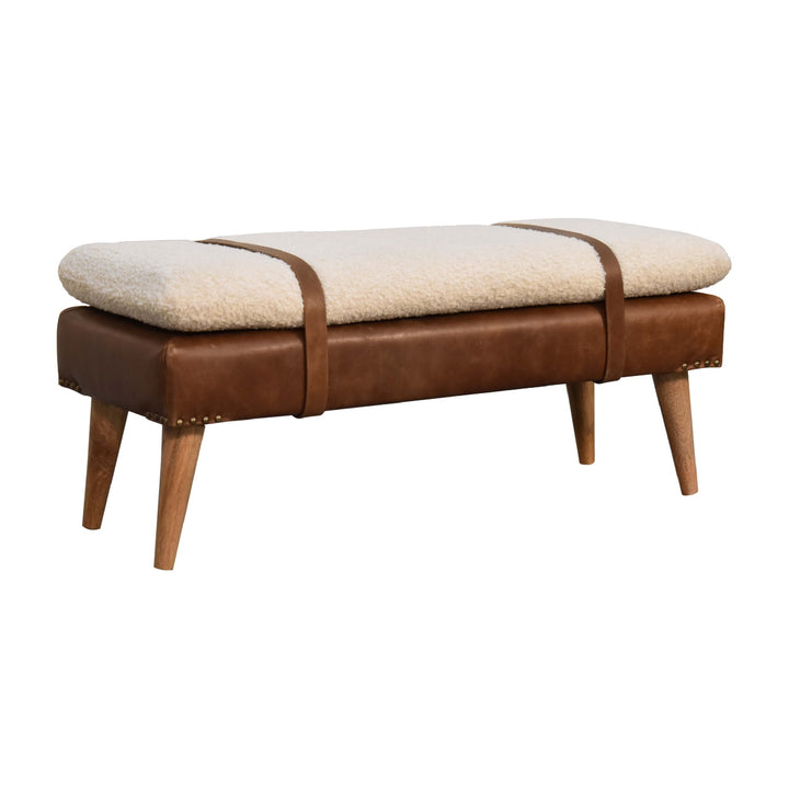 BouclÃ© Buffalo Hide Leather Bench