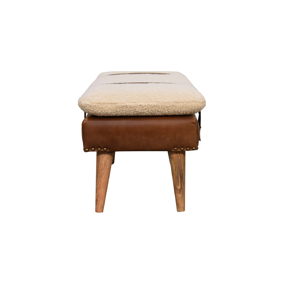 BouclÃ© Buffalo Hide Leather Bench