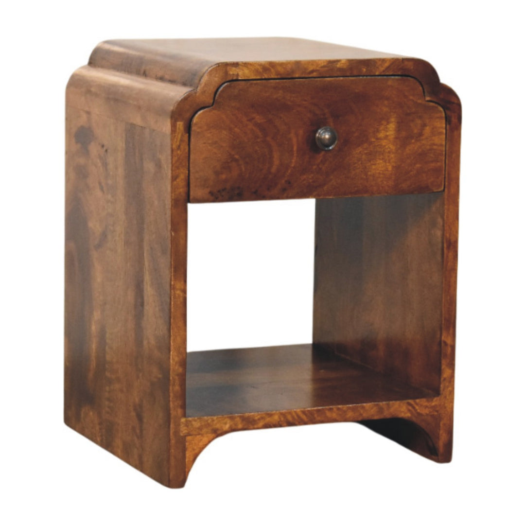 Newton Mini Chestnut Nightstand with a drawer and open shelf