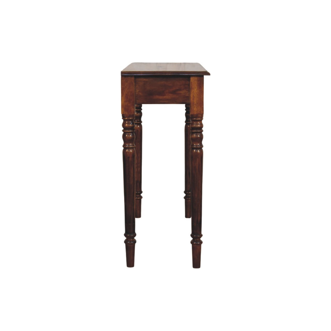 Turned Legs 3 Drawer Chestnut Console