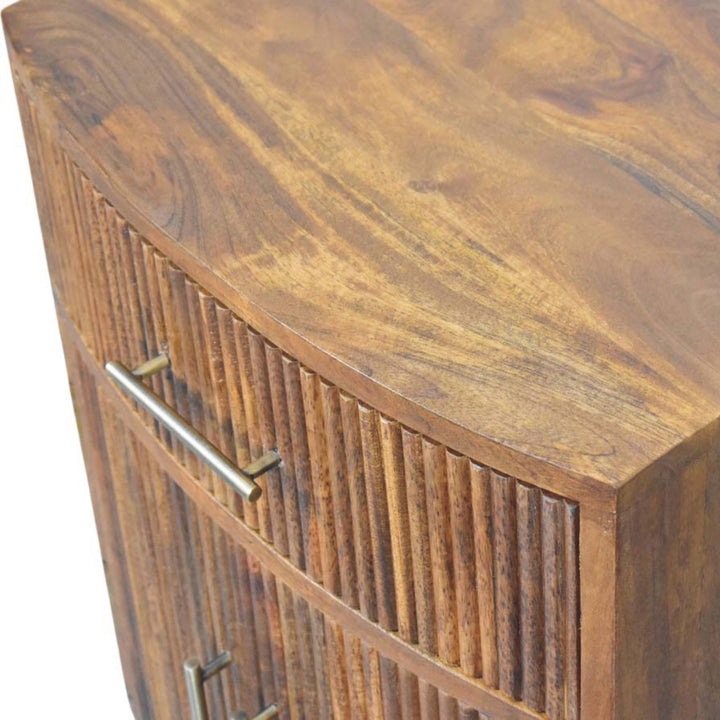 Solid Wood Curved Ribbed Bedside with Drawer