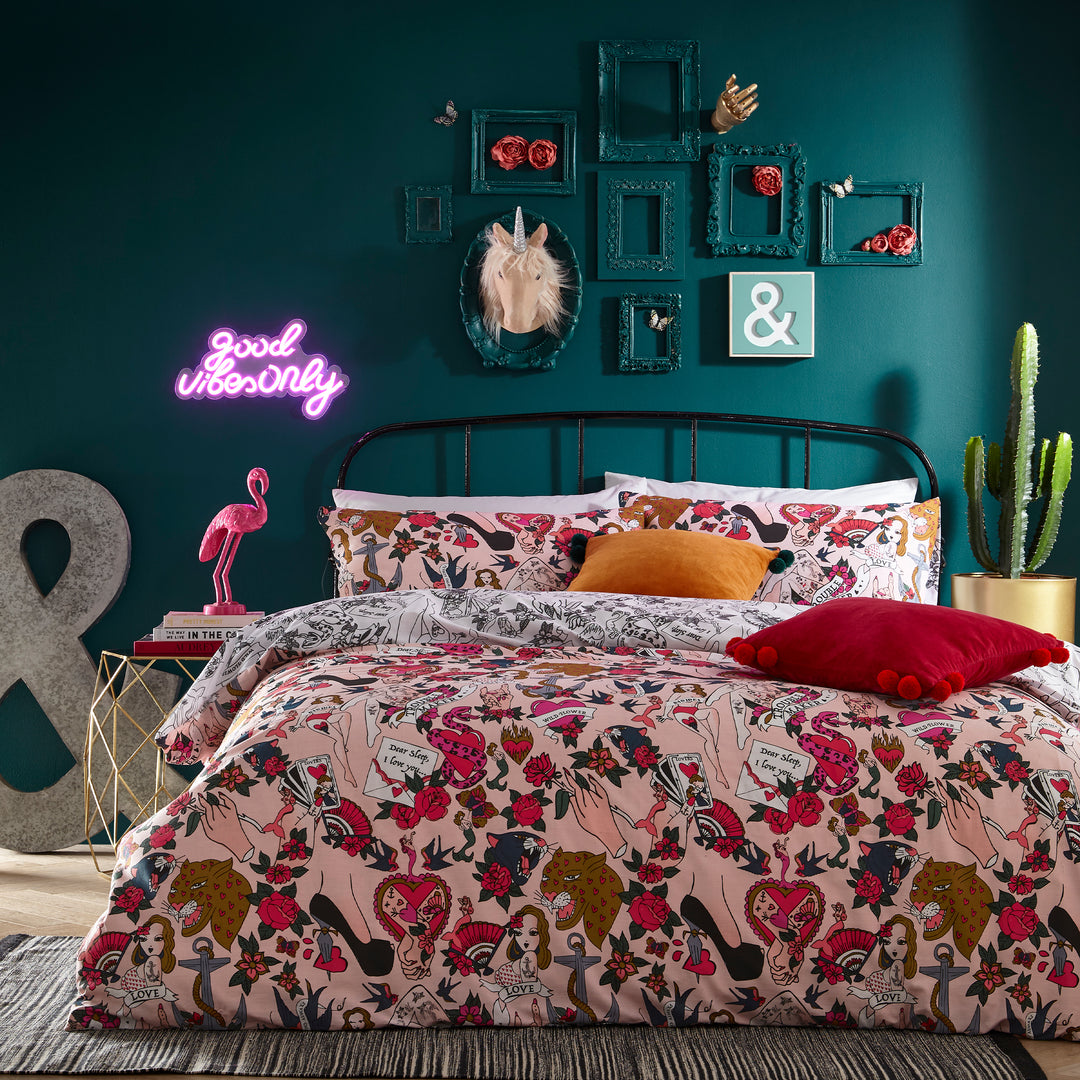 Inked Single Duvet Set Blush