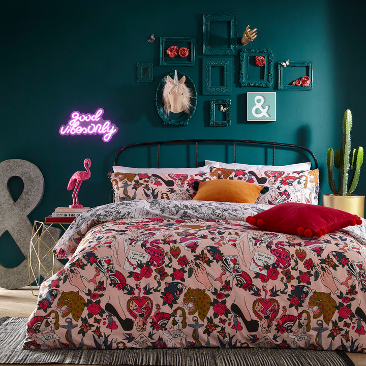 Inked Single Duvet Set Blush