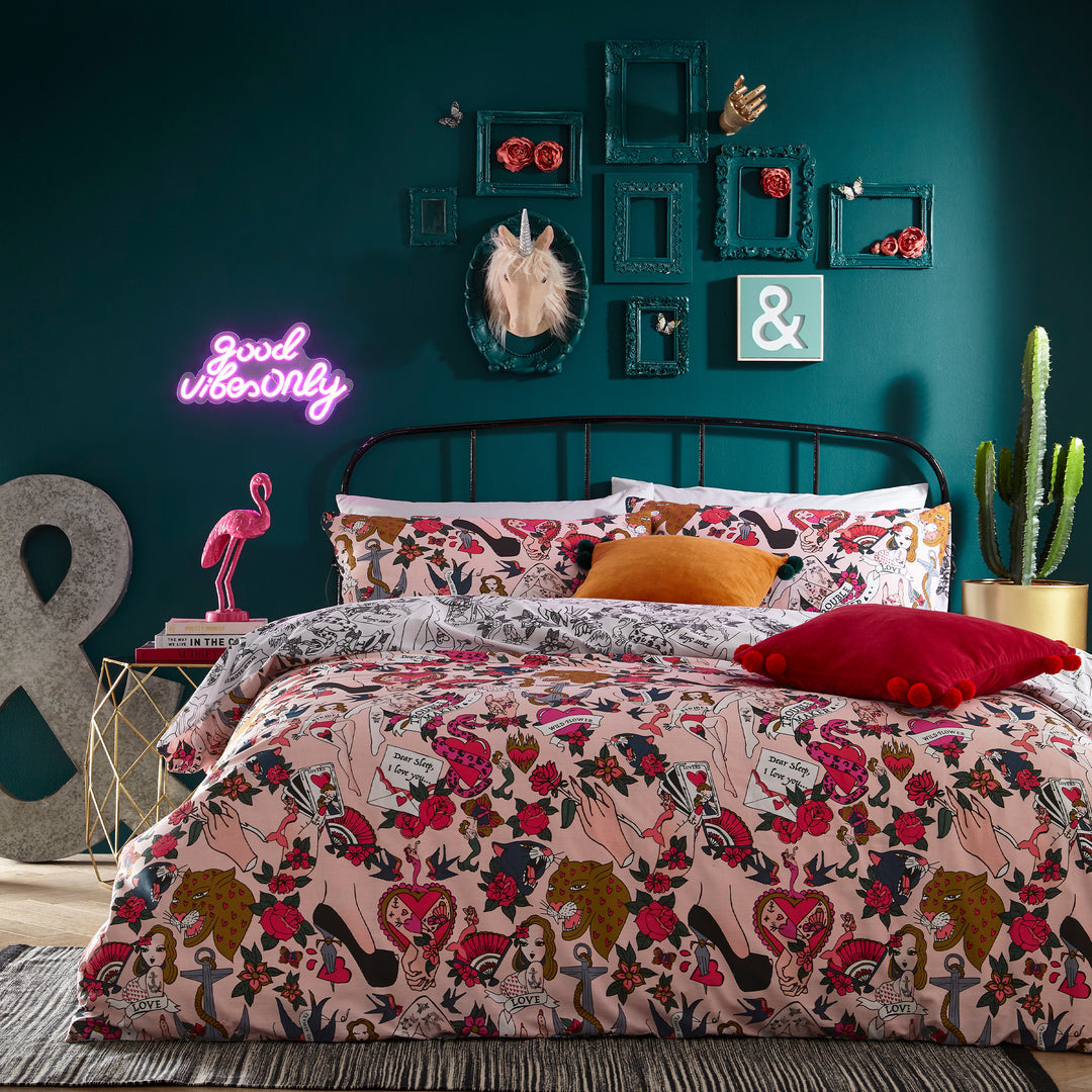 Inked King Size Duvet Set Blush