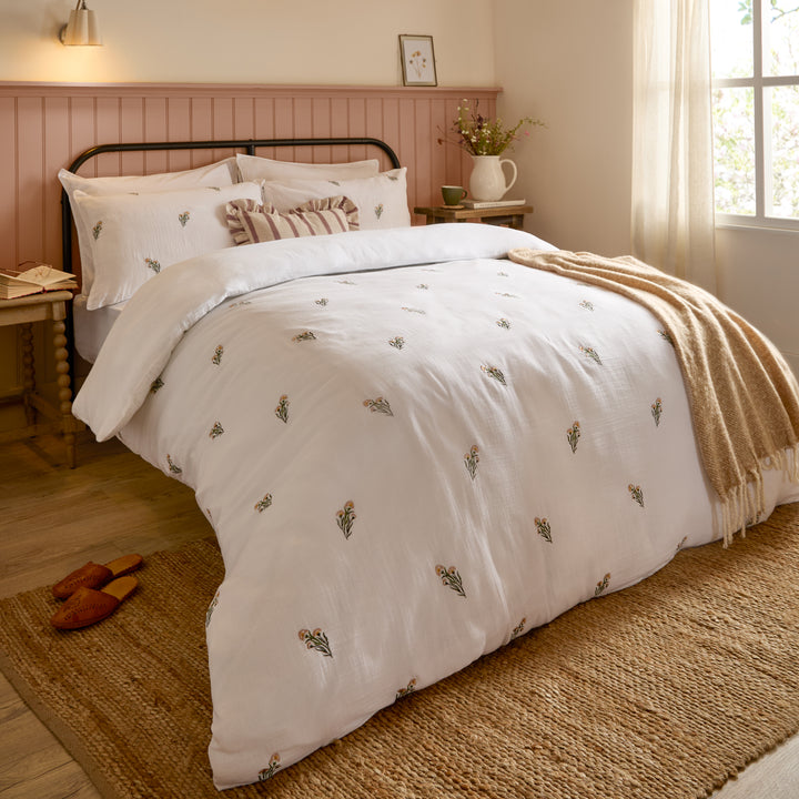 Josephine Single Duvet Set White/Pink