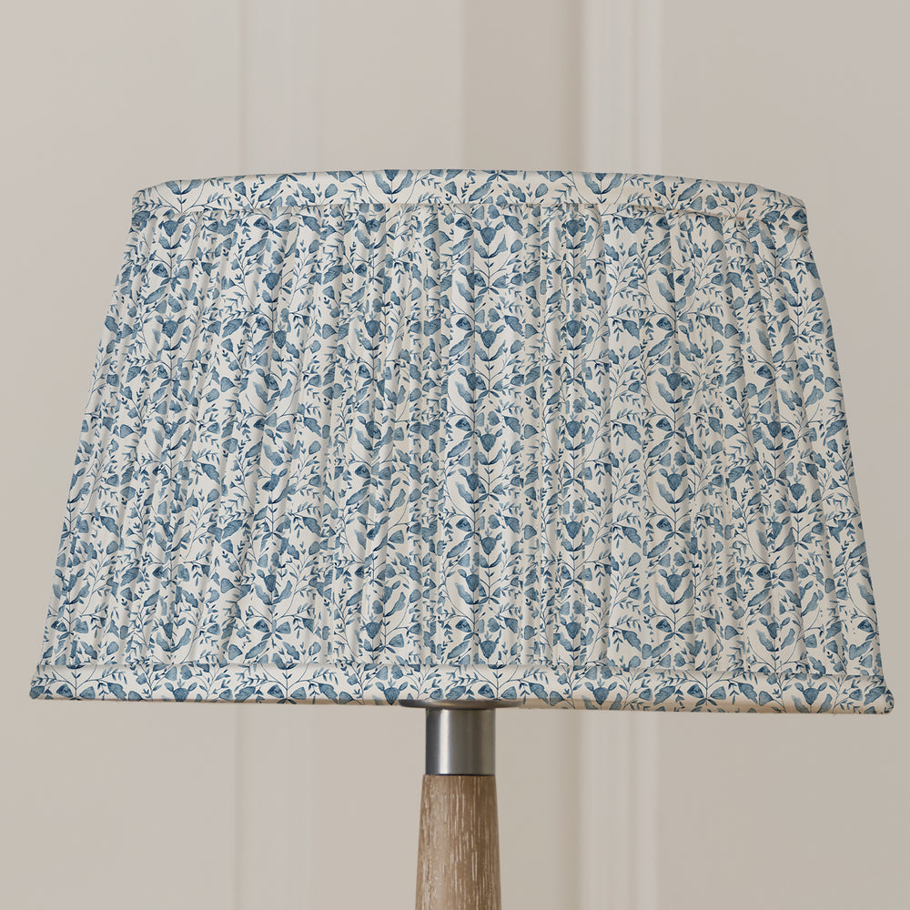 Aratus Floor Lampbase Nut/Juna 30cm Pleated Tapered Lampshade Denim - image 2