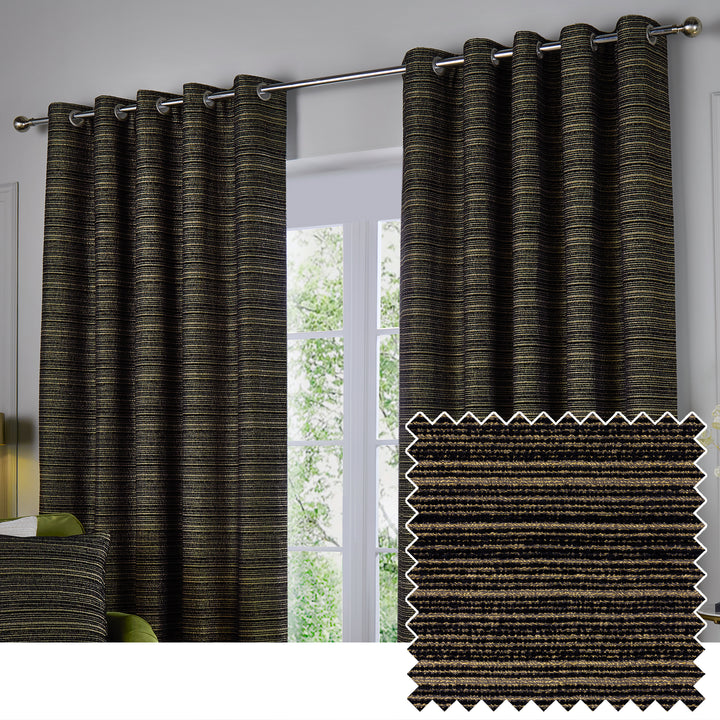 JUPITER 229X137 EYELET CURTAINS BLACK/GOLD