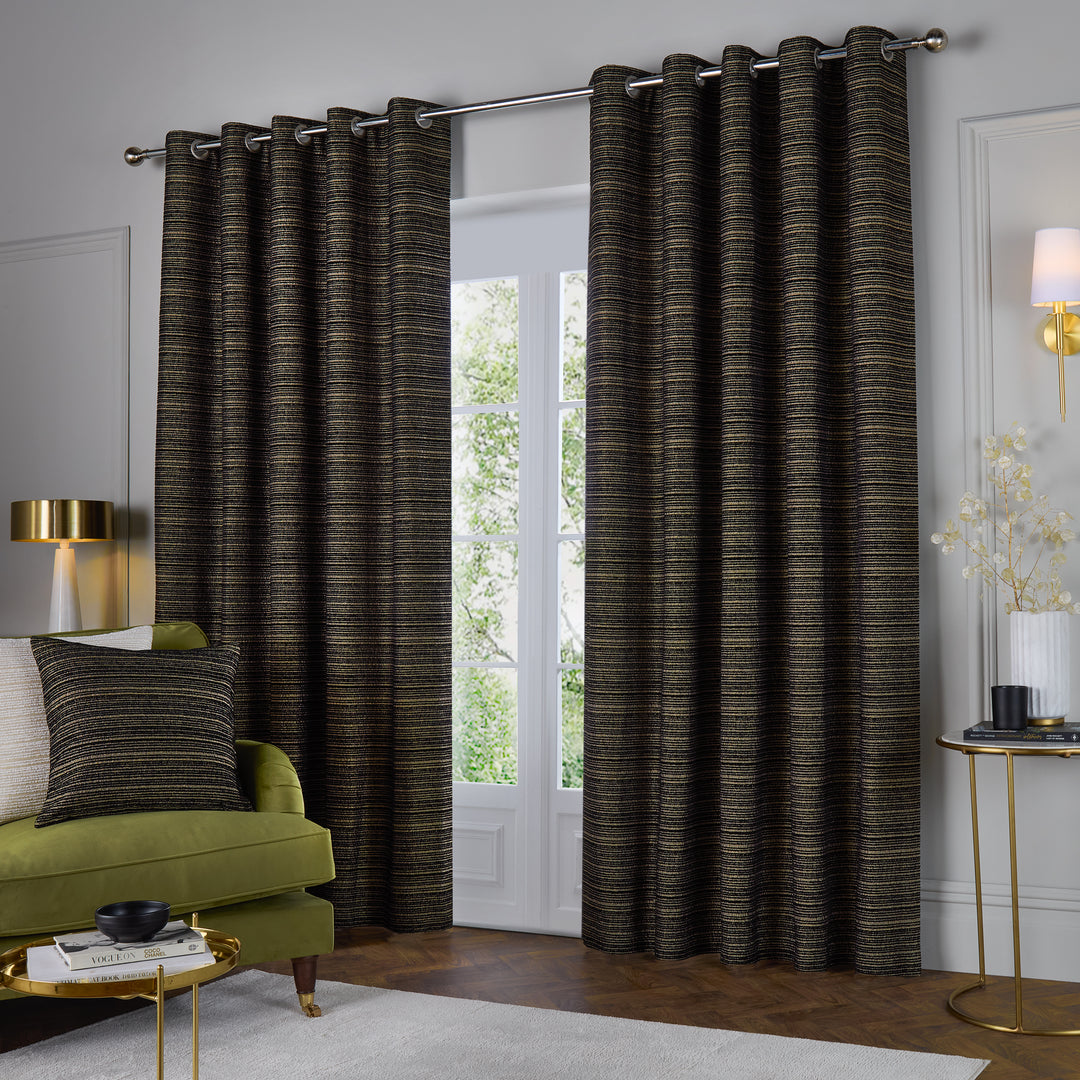 JUPITER 229X137 EYELET CURTAINS BLACK/GOLD