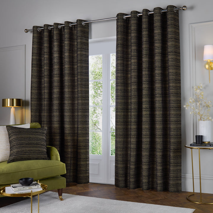 JUPITER 229X137 EYELET CURTAINS BLACK/GOLD