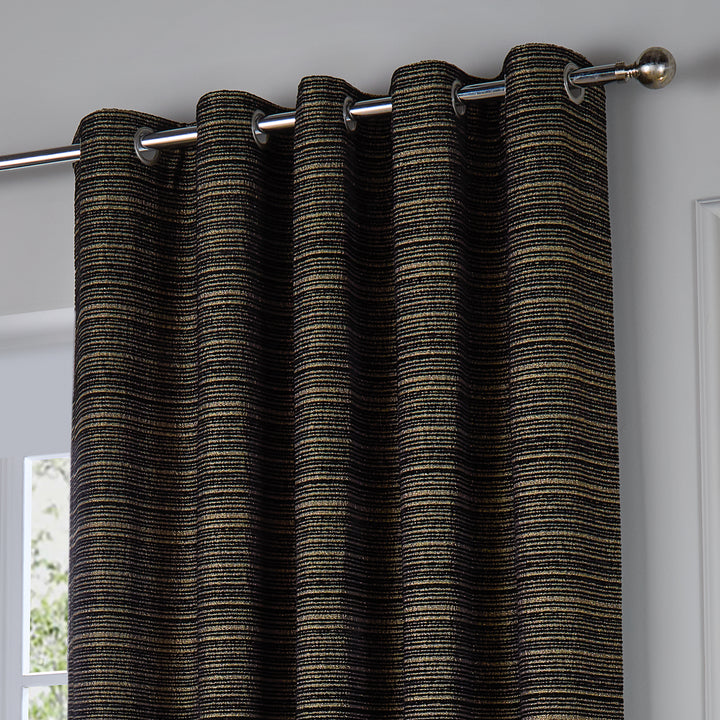 JUPITER 229X137 EYELET CURTAINS BLACK/GOLD