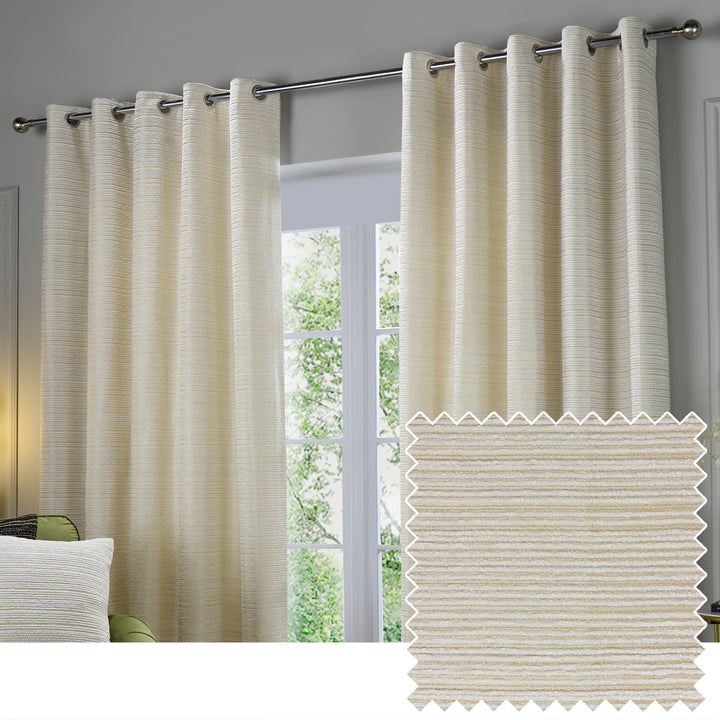 JUPITER 229X137 EYELET CURTAINS IVORY/GOLD
