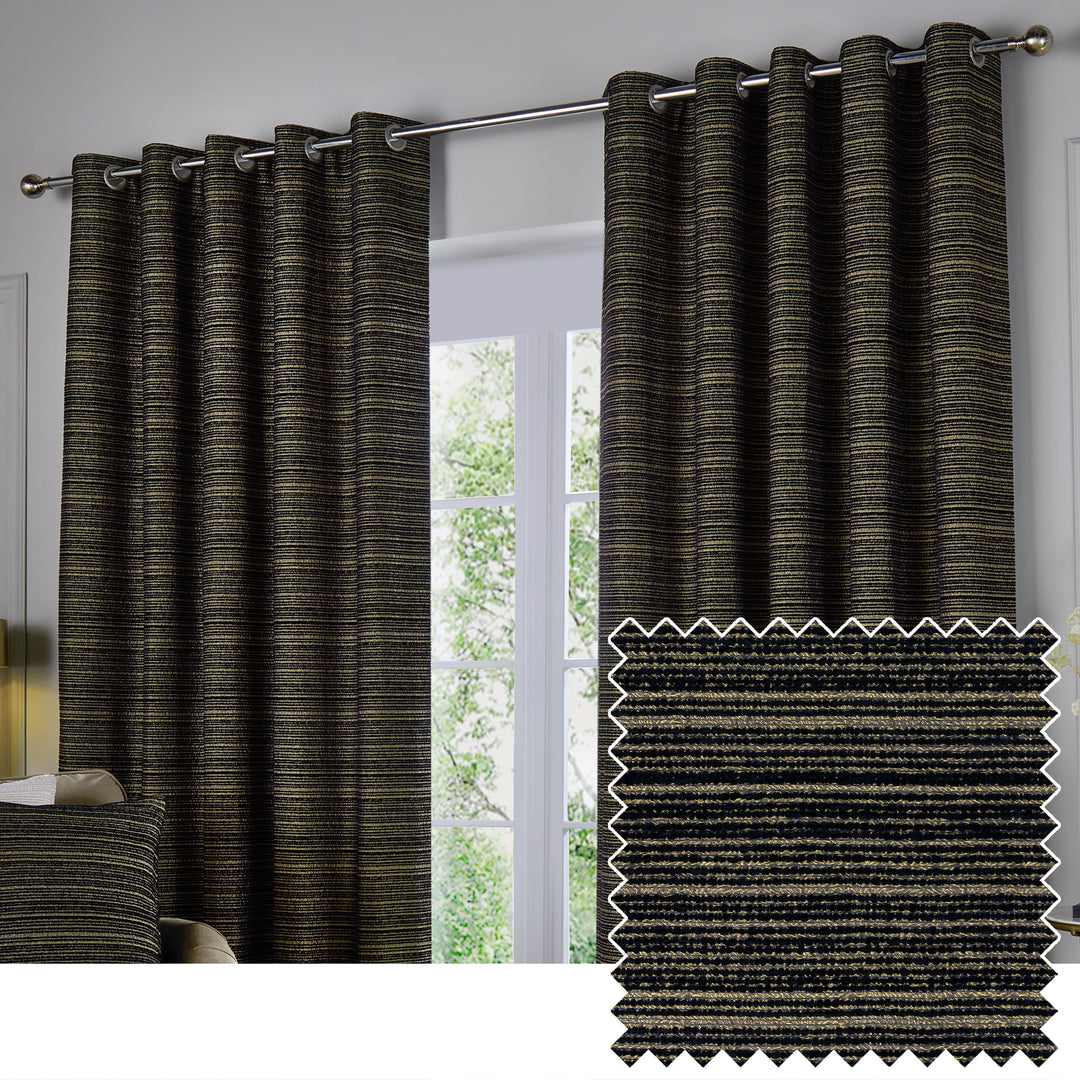 Jupiter 229x183 Eyelet Curtains Black/Gold