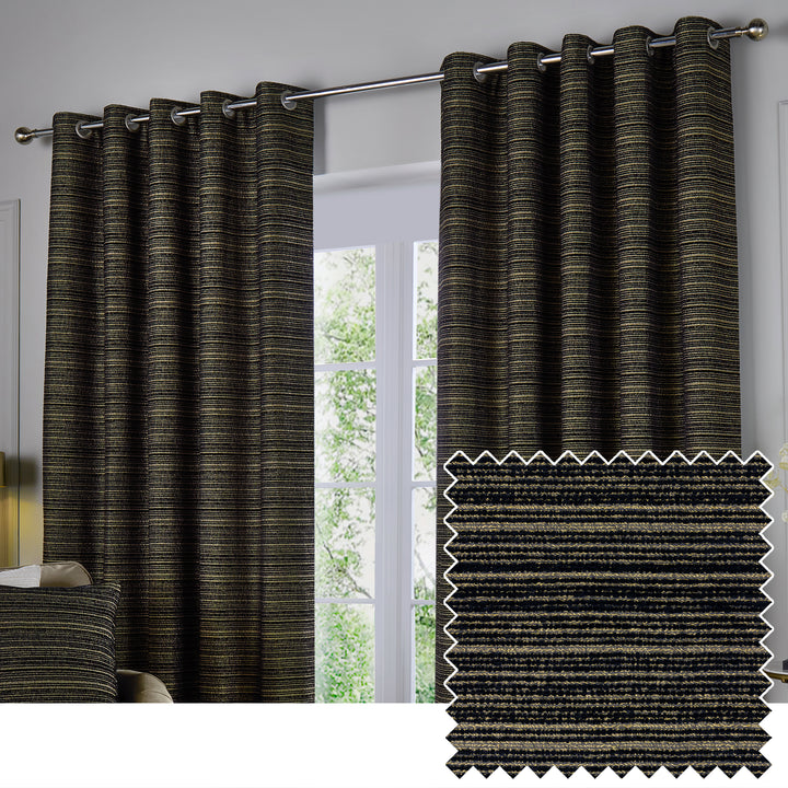 Jupiter 229x183 Eyelet Curtains Black/Gold