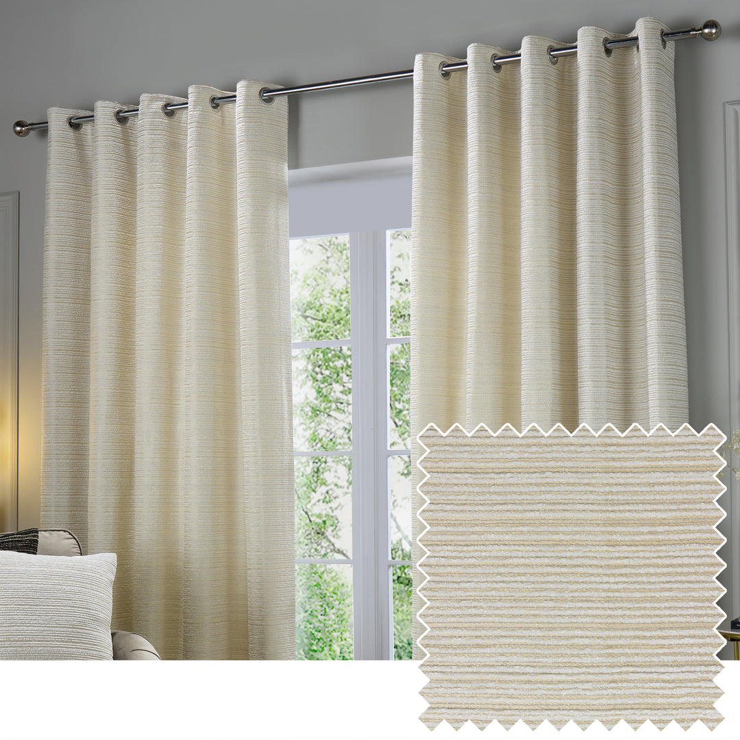 Jupiter 117x137 Eyelet Curtains Ivory/Gold