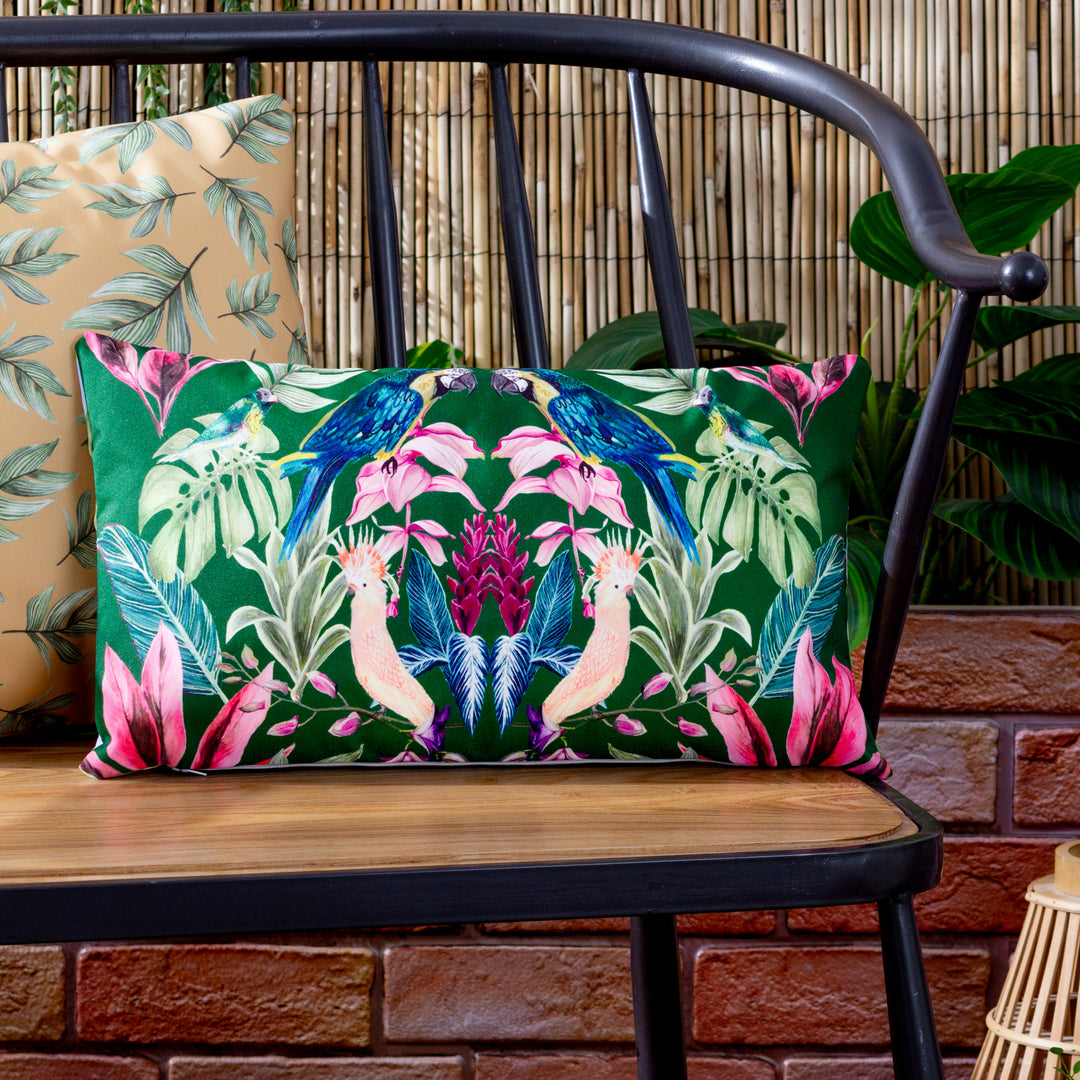 Kali Birds 30x50 Outdoor Cushion Case Dark Green
