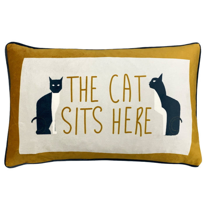 KITTA SITS HERE 30X50 CUSHION CASE OCHRE