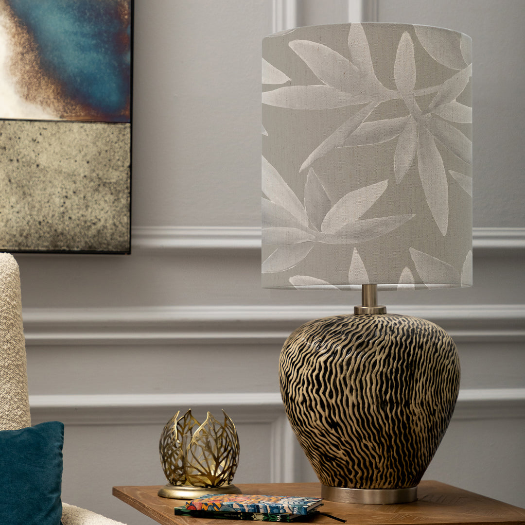 Alcina Table Lampbase Grey/Silverwood Anna 32x40cm Lampshade Snow