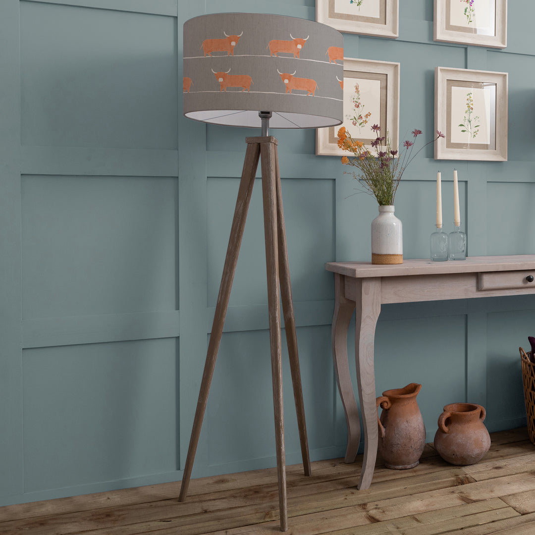 Aratus Floor Lampbase Grey Wash/Dougal EVA 52cm Lampshade Granite