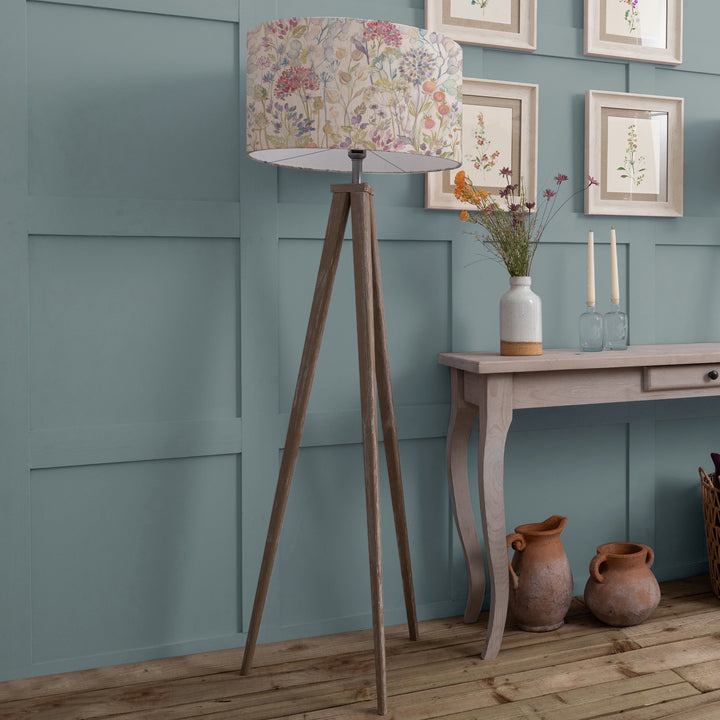 Aratus Floor Lampbase Grey Wash/Hedgerow EVA 52cm Lampshade Linen