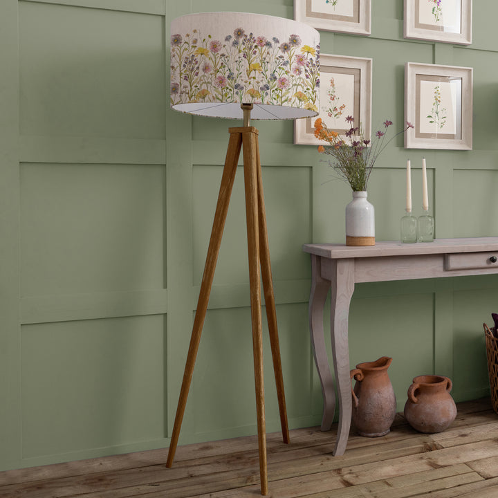 Aratus Floor Lampbase Nut/Medmerry Linen EVA 52cm Lampshade Multi