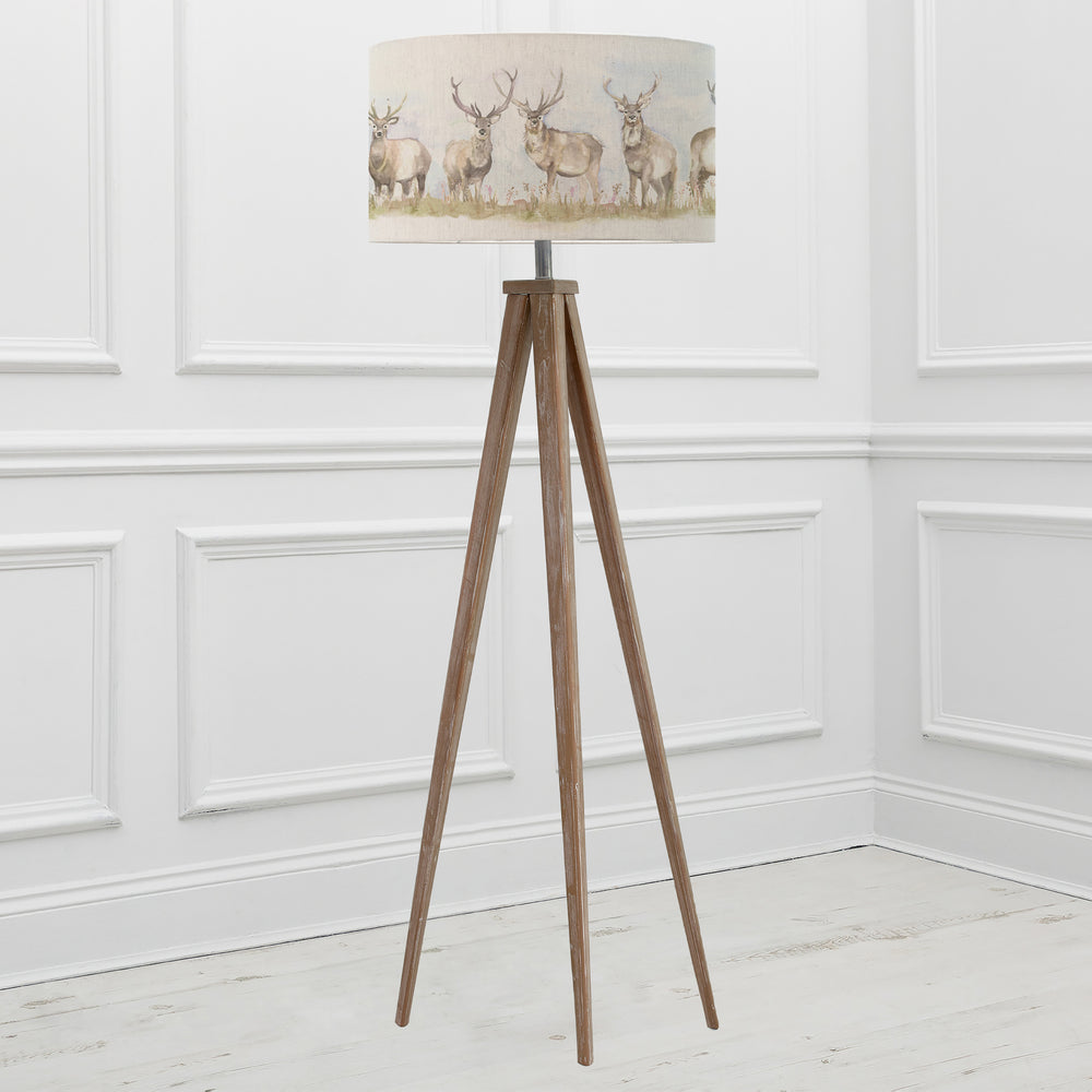 Aratus Floor Lampbase Grey Wash/Moorland Stag EVA 52cm Lampshade Linen - image 2
