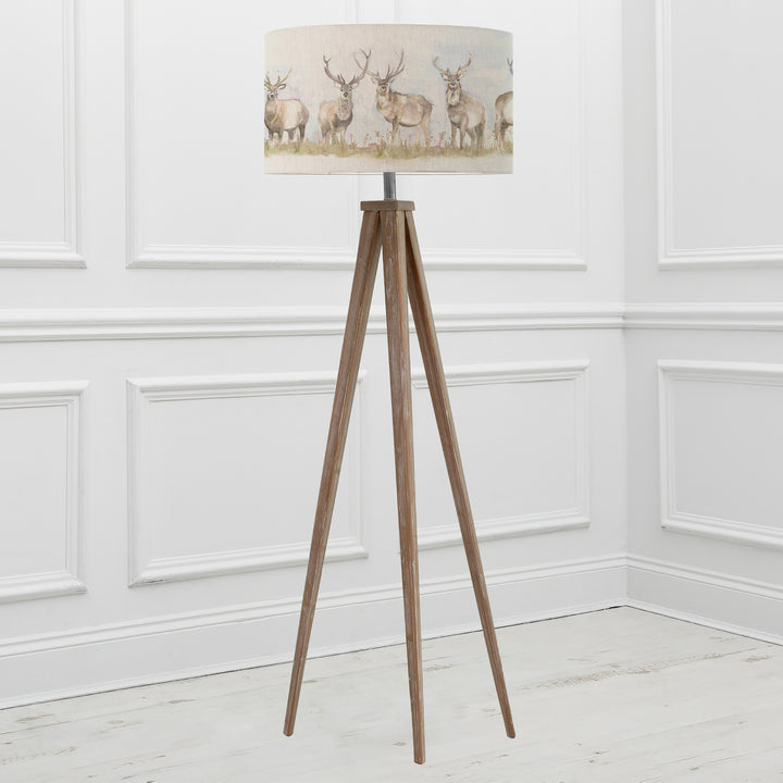Aratus Floor Lampbase Grey Wash/Moorland Stag EVA 52cm Lampshade Linen - image 2