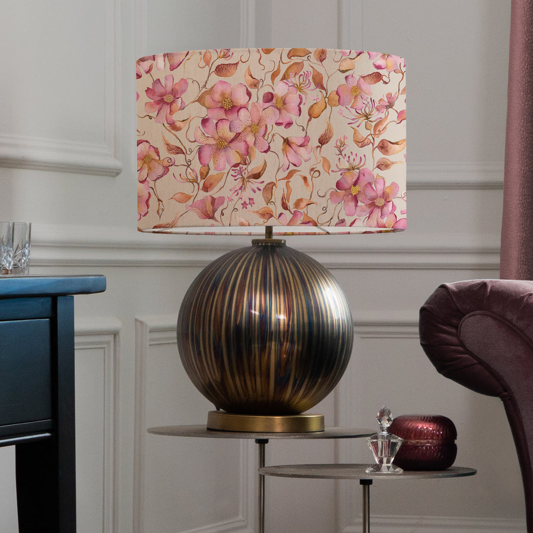 Belina Table Lampbase Glass/Daphne Primrose EVA 40cm Lampshade Pink