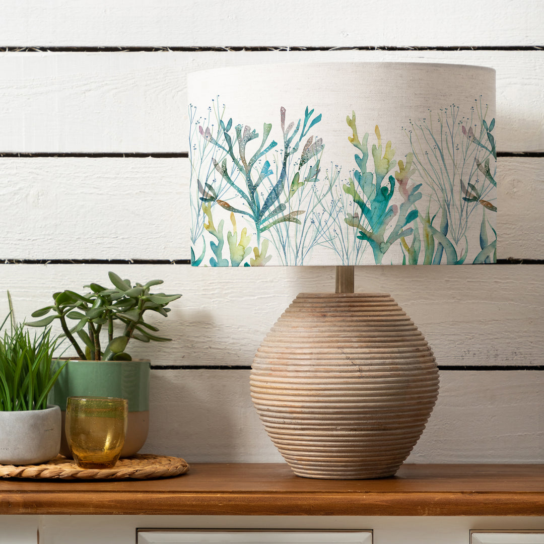 Cerys Table Lampbase White/Coral Reef EVA 40cm Lampshade Cobalt