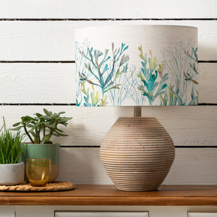 Cerys Table Lampbase White/Coral Reef EVA 40cm Lampshade Cobalt