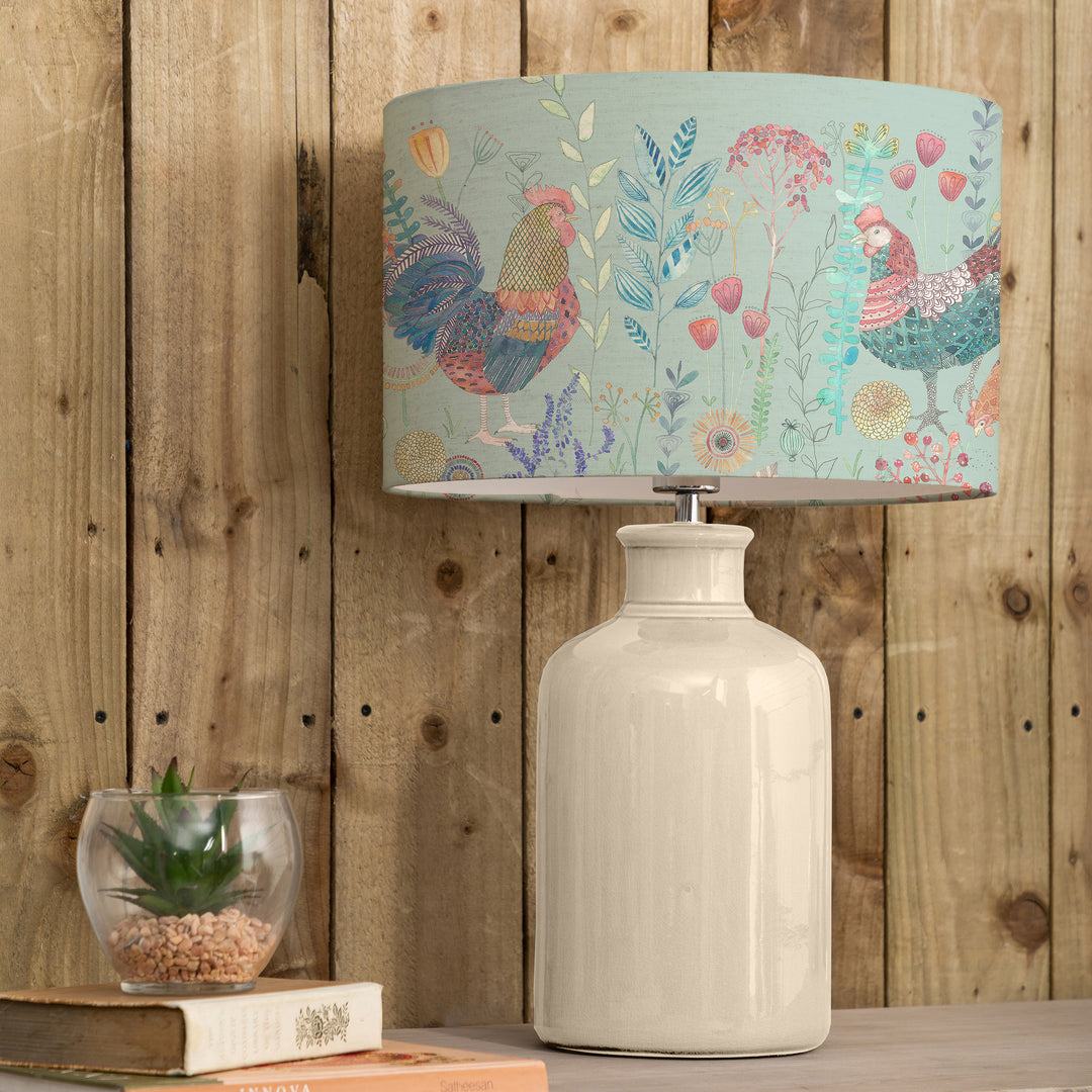 Elspeth Table Lampbase Cream/Bilbury Flock EVA 40cm Lampshade Robins Egg