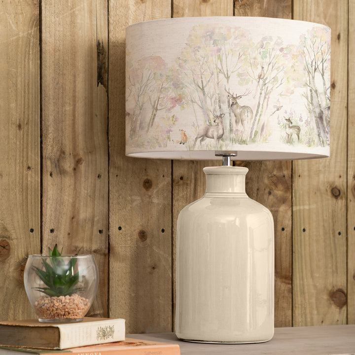 Elspeth Table Lampbase Cream/Enchanted Forest EVA 40cm Lampshade Forest