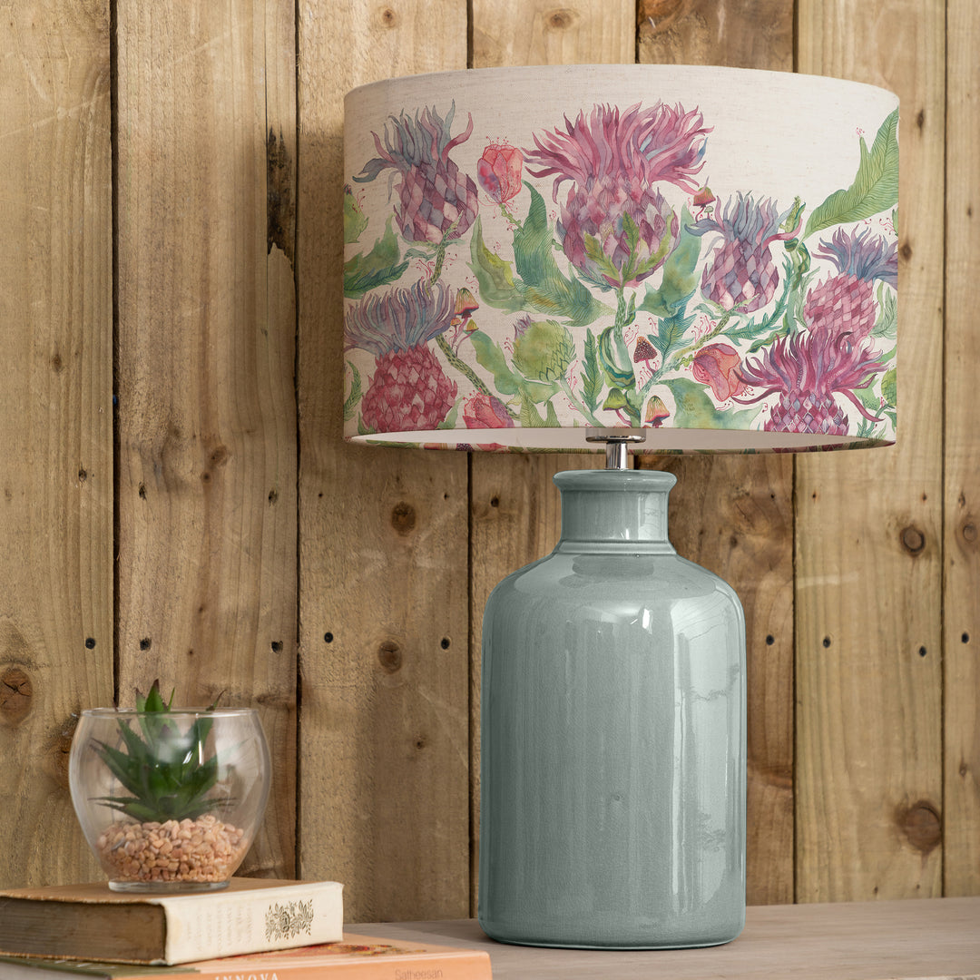 Elspeth Table Lampbase Duck Egg/Fairytale Bristle EVA 40cm Lampshade Damson