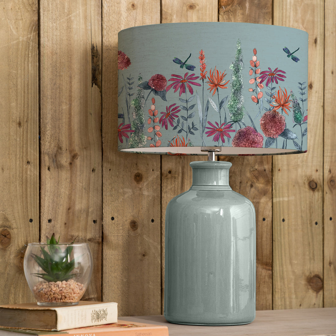 Elspeth Table Lampbase Duck Egg/Florabunda EVA 40cm Lampshade Cornflower