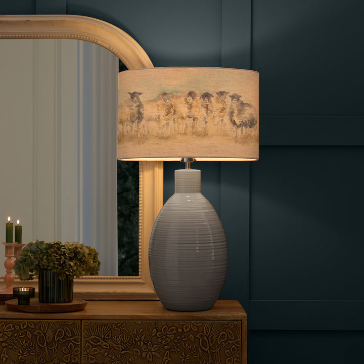 EPONA TABLE LAMPBASE DUCK EGG/COME BY EVA 40CM LAMPSHADE LINEN