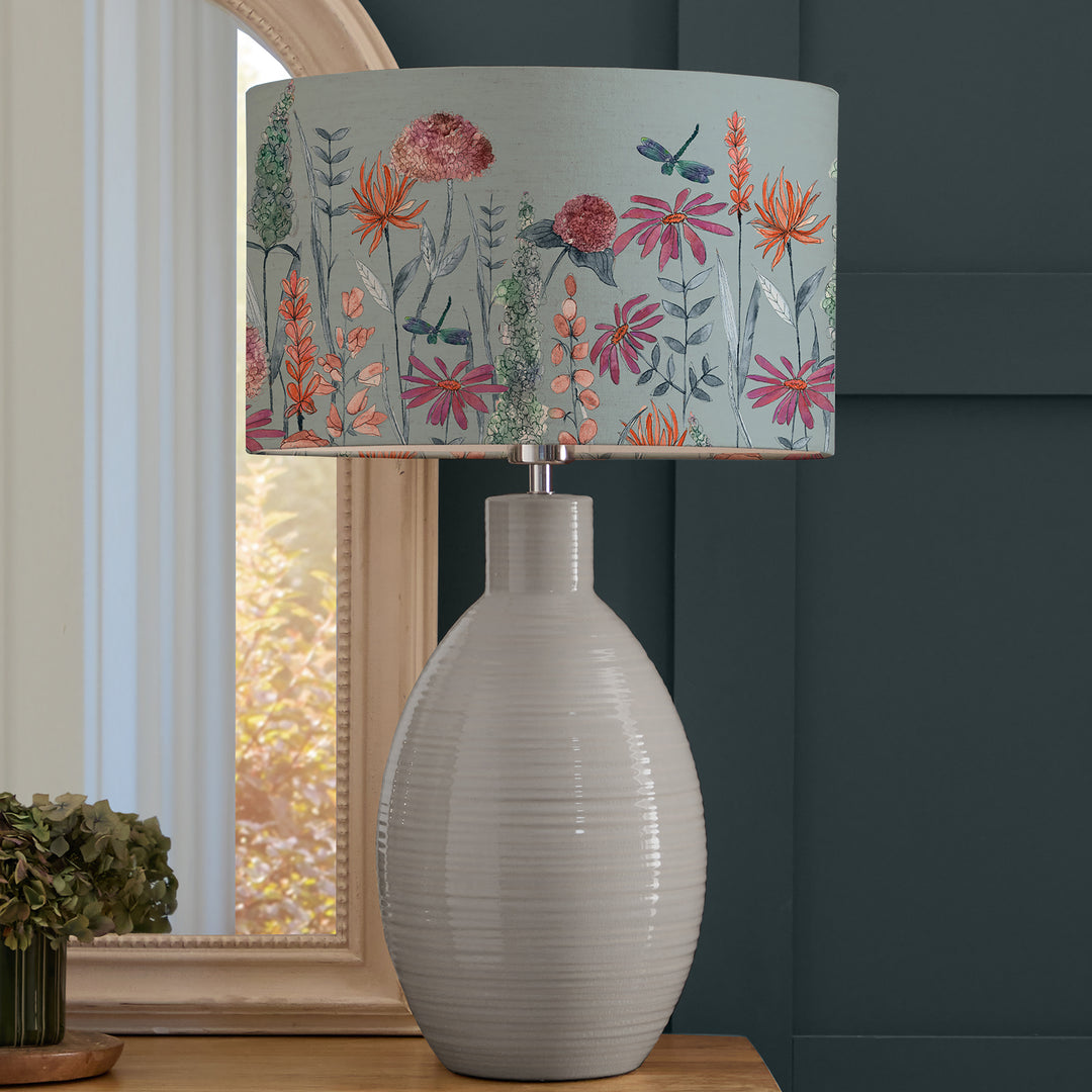 Epona Table Lampbase Duck Egg/Florabunda EVA 40cm Lampshade Cornflower