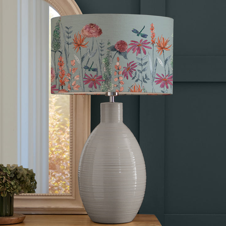 Epona Table Lampbase Duck Egg/Florabunda EVA 40cm Lampshade Cornflower
