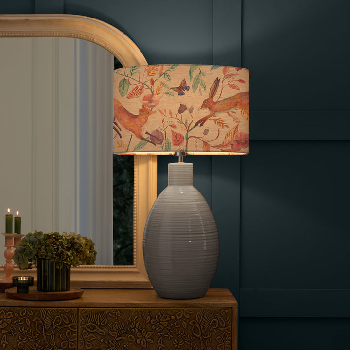 EPONA TABLE LAMPBASE DUCK EGG/LEAPING INTO THE FAUNA EVA 40CM LAMPSHADE LINEN